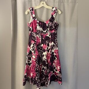 London Times Pink and Purple Floral Midi Dress
